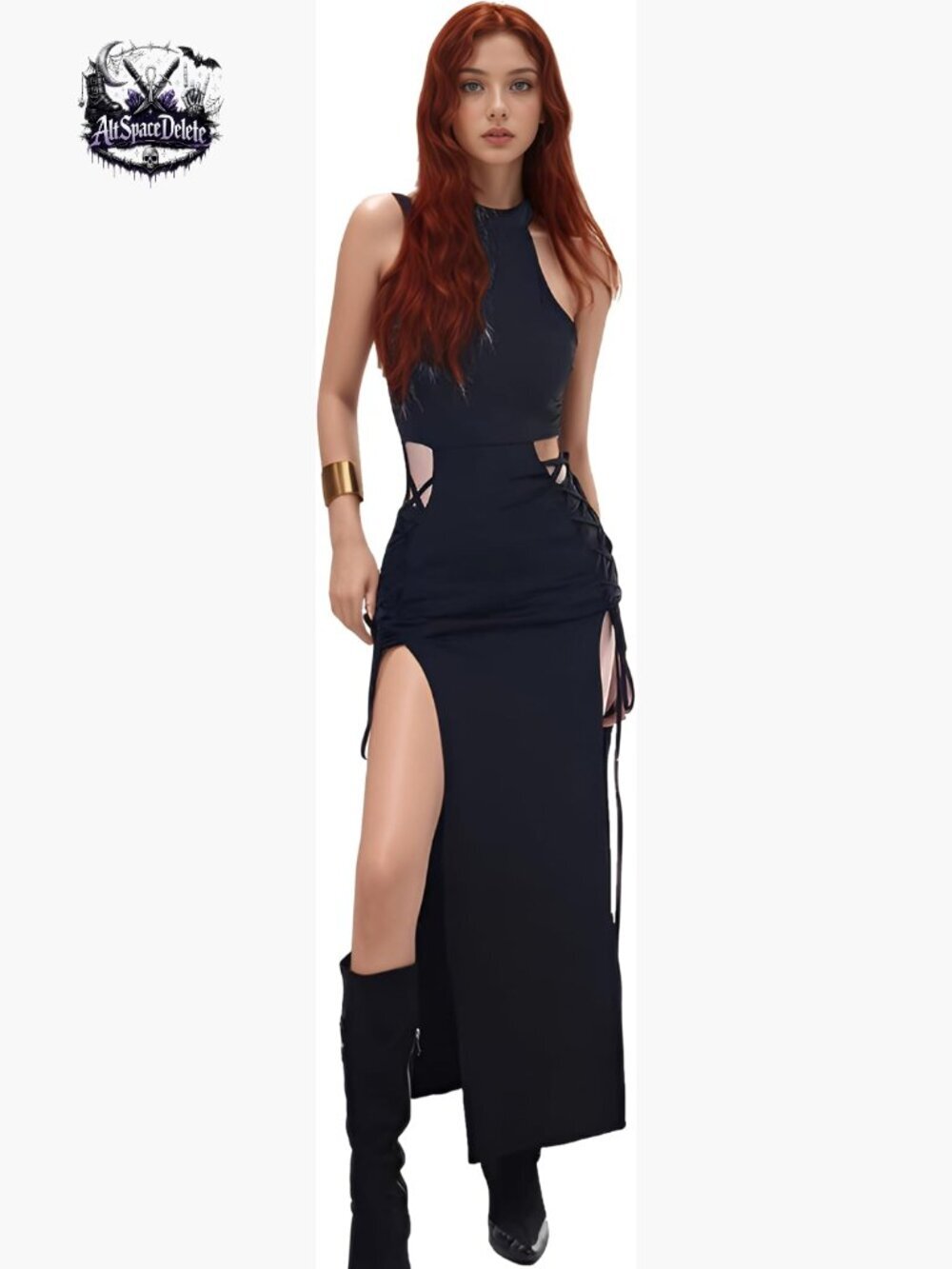Sleeveless Cutout Side Crisscross High Slit Long Dress Bodycon Fit